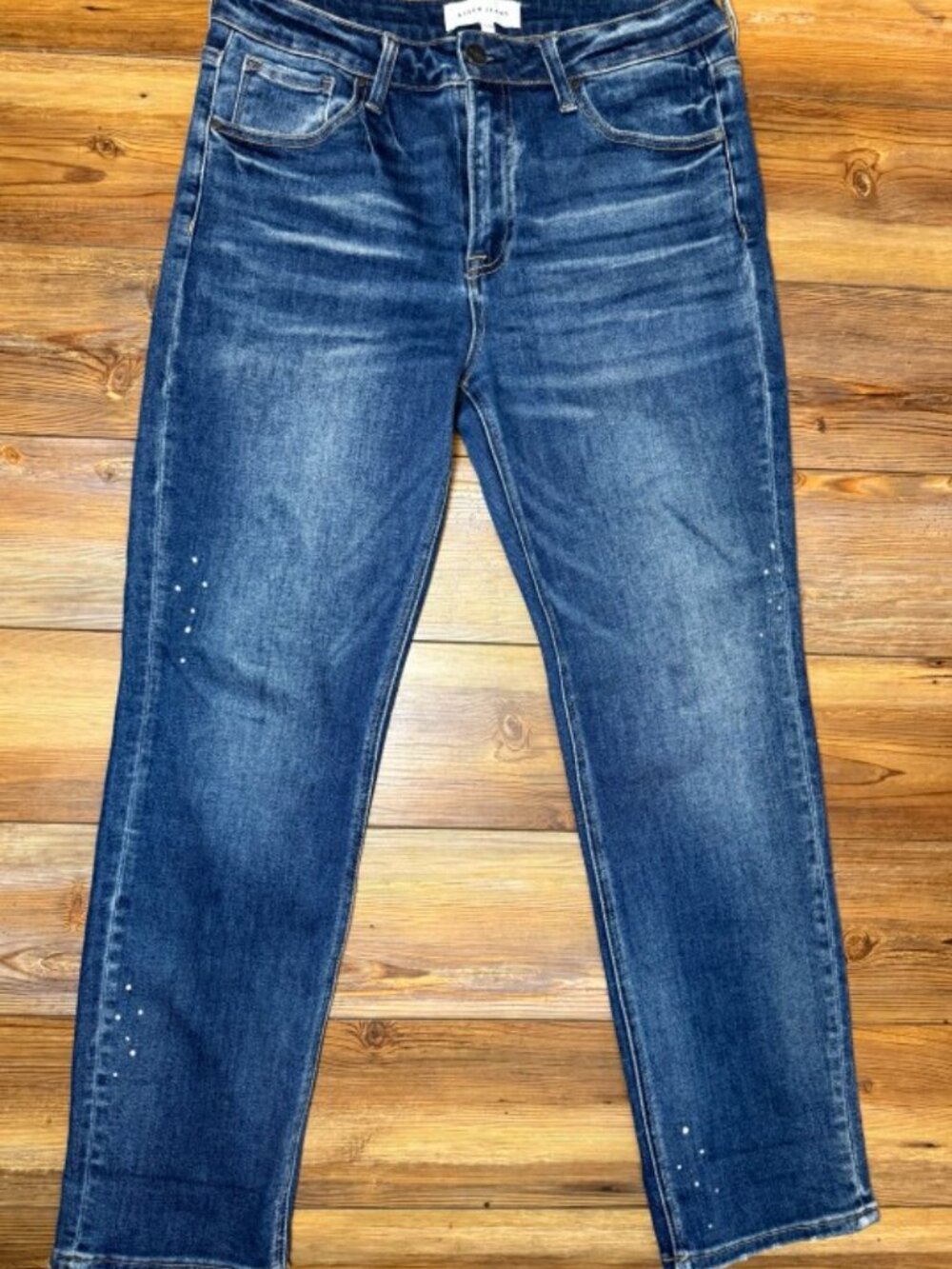 Risen Jeans 11/30 Straight Leg Distressed Medium Wash Denim